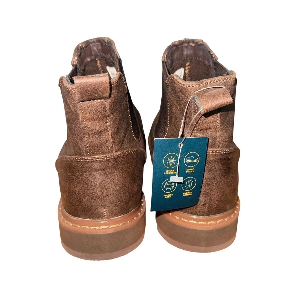 NEW Deer Stags Jameson Chelsea Boots Mens 8M Brown Pull On Lug Sole Ankle Boots